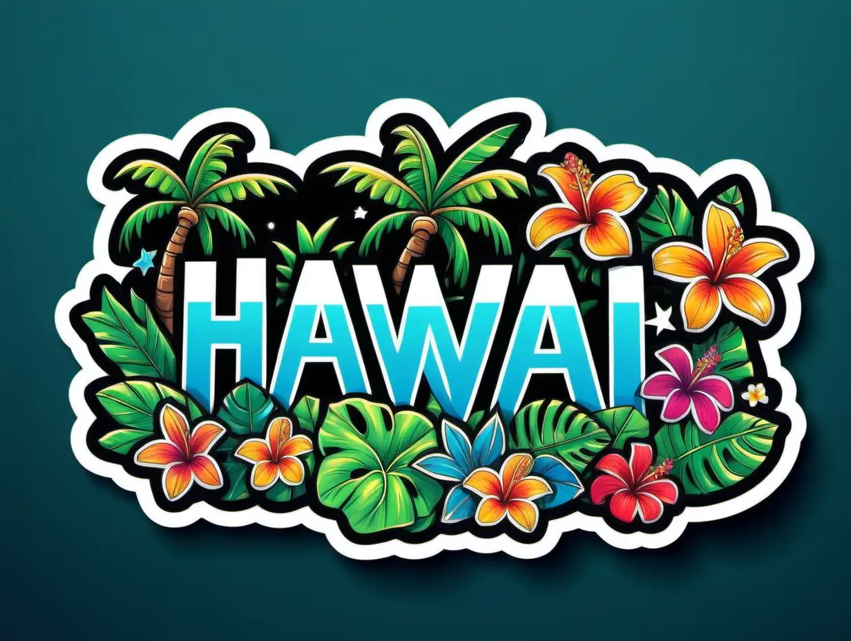 Cheerful Hawaii Names Sticker Art Toy in Dark Contour Vector Style