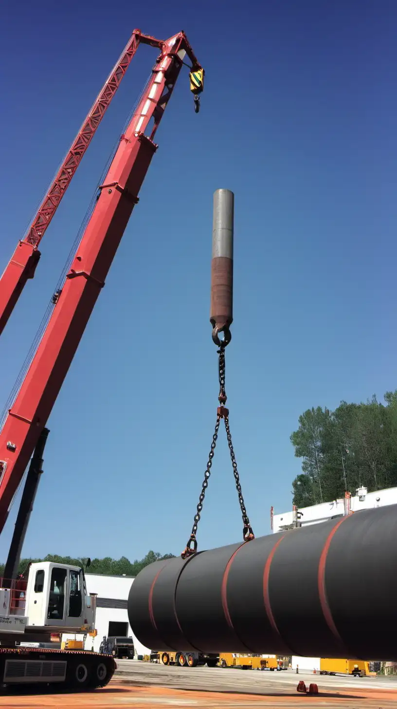 Heavy Pipe Being Lifted by Industrial Crane for Construction