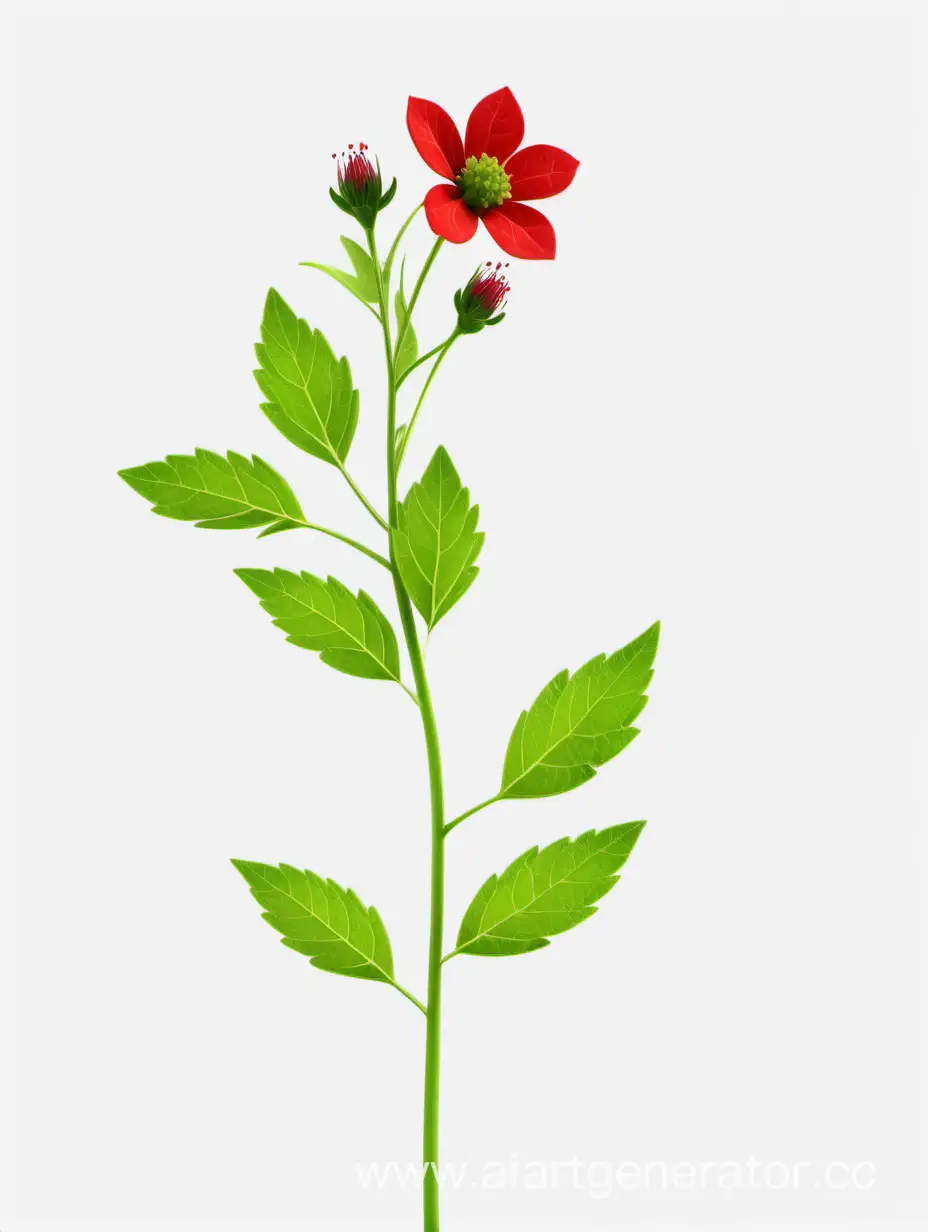 Vibrant-Red-Wild-Flower-4K-with-Fresh-Green-Leaves-on-White-Background