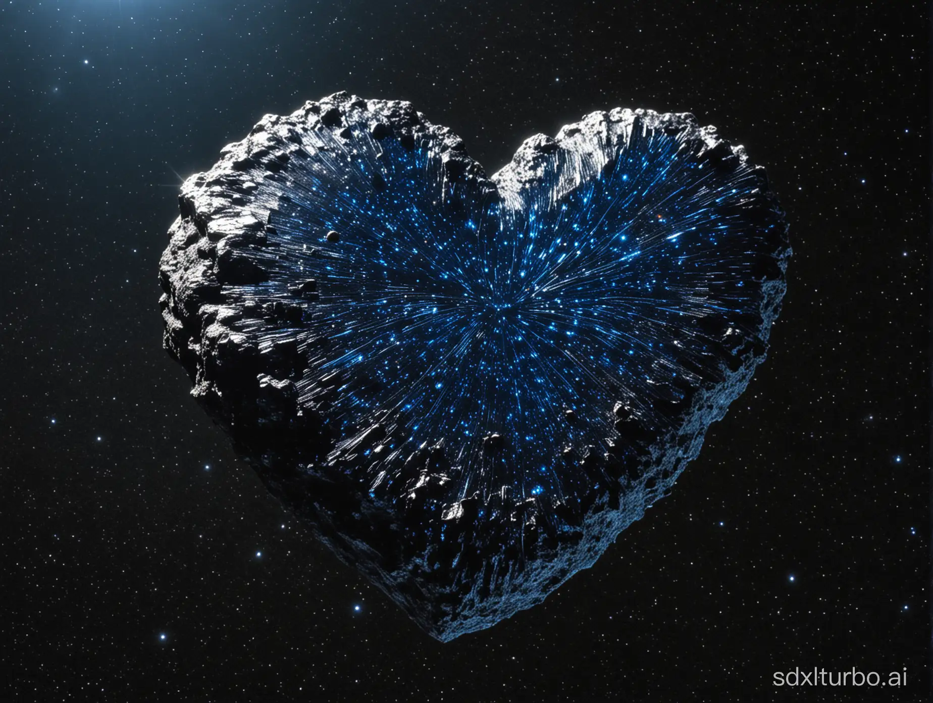 A heart-shaped blue meteorite in deep cosmos