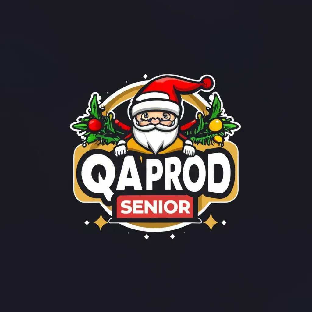 a logo design,with the text "QA Prod Senior", main symbol:Qa Tester in a Christmas background male,complex,be used in Internet industry,clear background