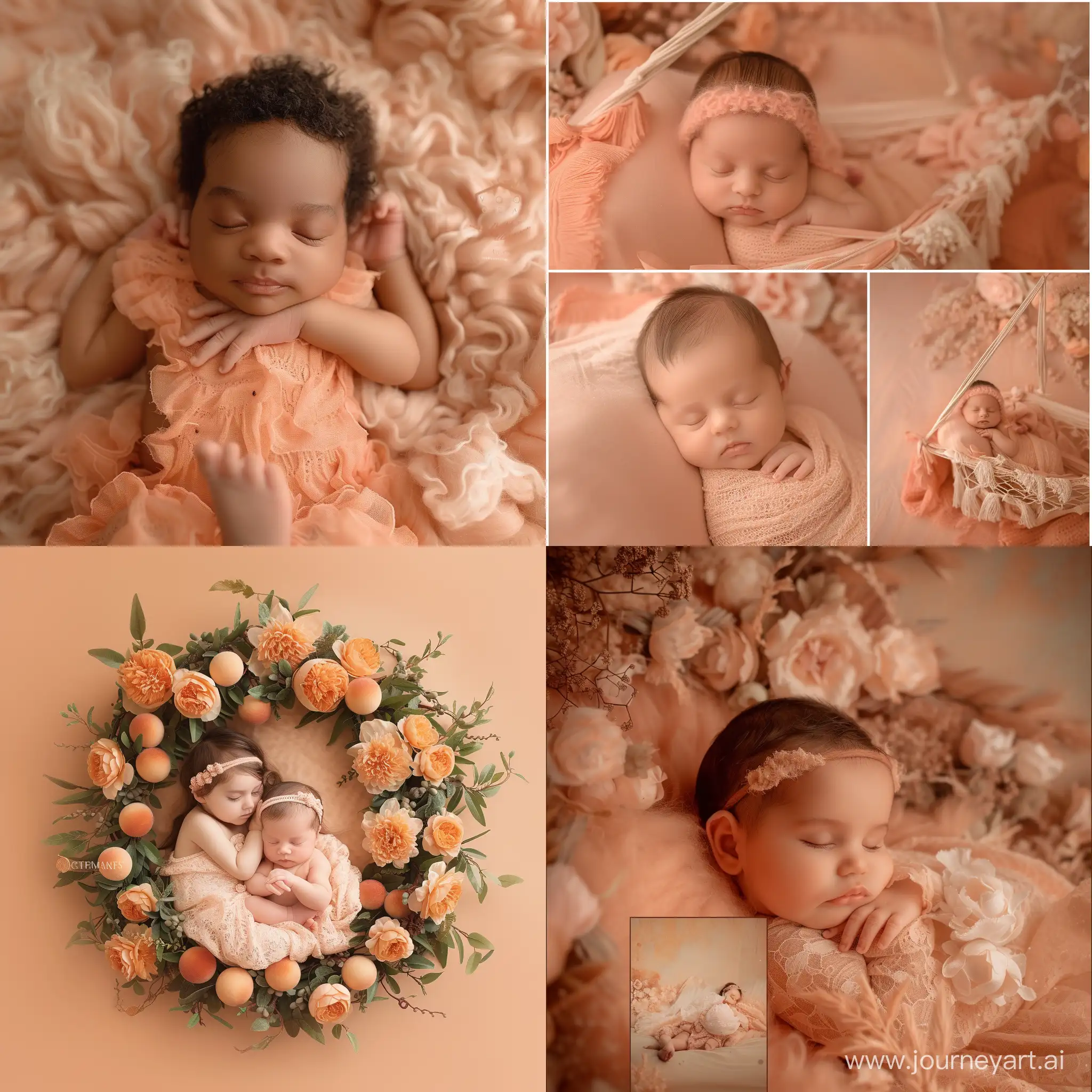 рекламный креатив для фотографа новорождённых в персиковых оттенках