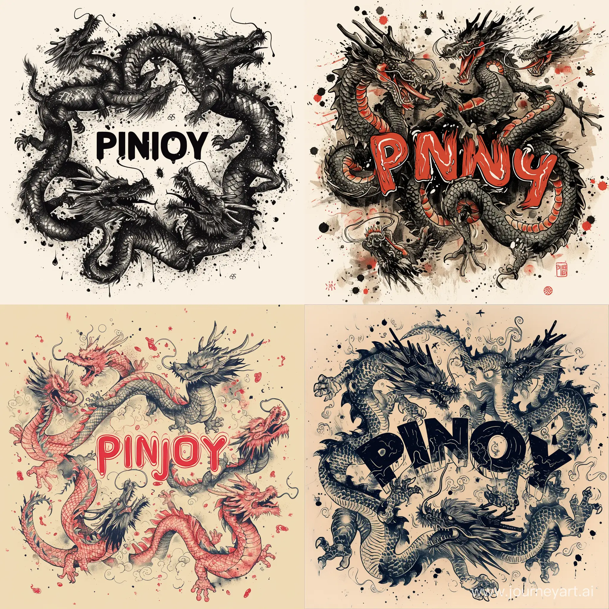 Chinese-Dragons-in-Ink-Painting-Style-Encircling-PINJOY-Letters