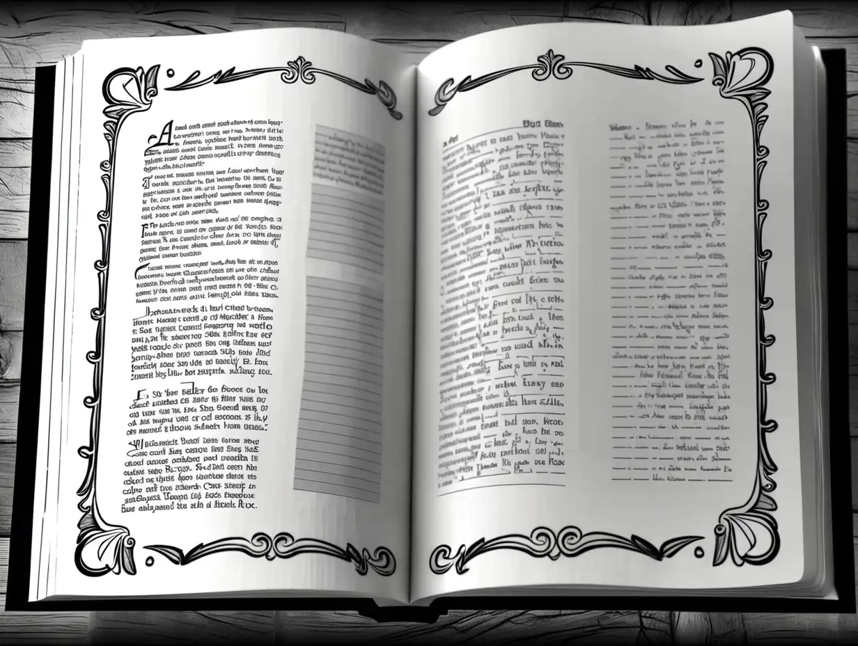 Create an image of an open book. Create a thin, low-profile black-and-white border image for a kid's Bible verse memory book. Leave a .25-inch margin all around. High quality. UHD