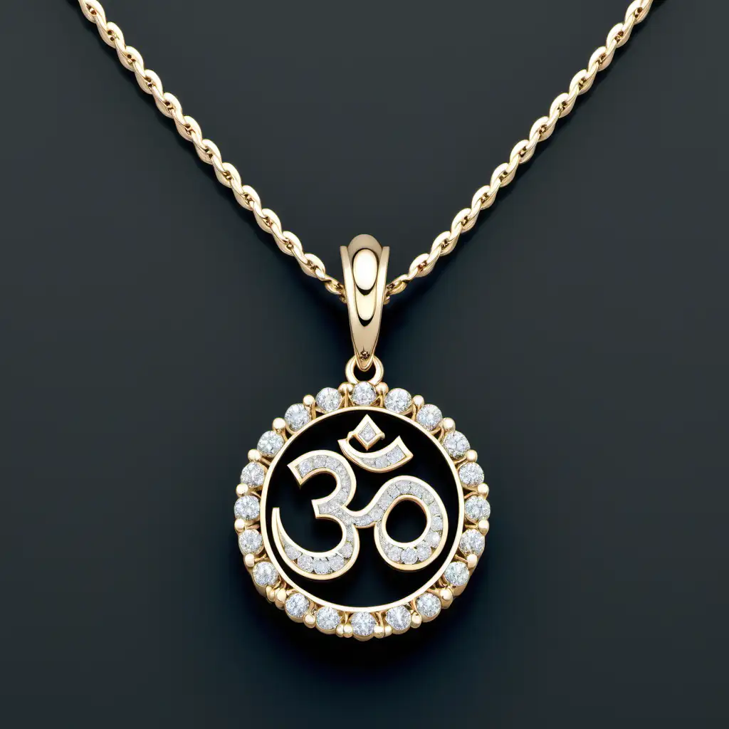 Design a 14 k diamond pendant Surround both the Om symbol and the trident with a delicate diamond halo.
The diamond halo enhances the overall sparkle and emphasizes the central elements.