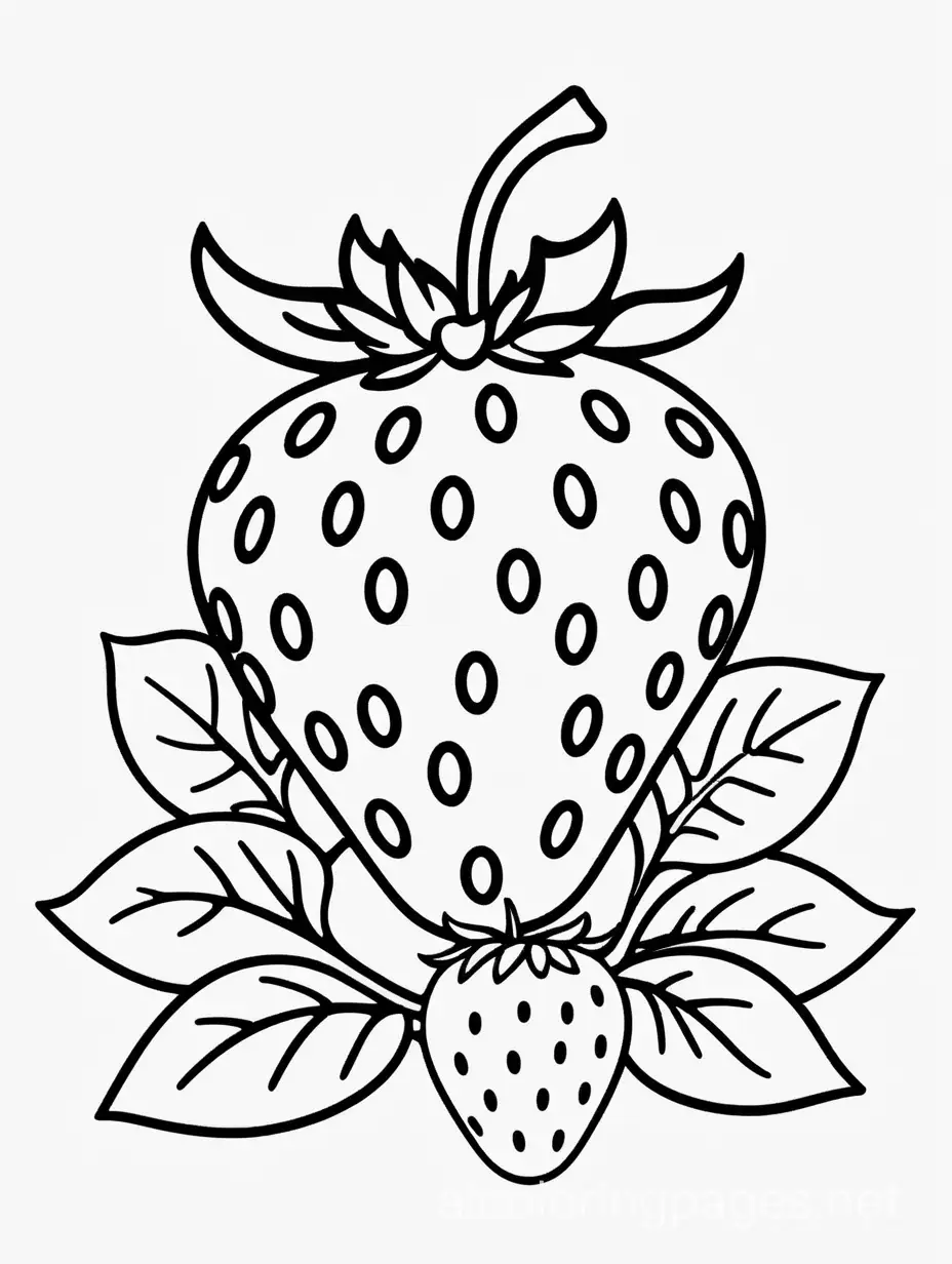 Strawberry, Coloring Page, black and white, line art, white background, Simplicity, Ample White Space. The background of the coloring page is plain white to make it easy for young children to color within the lines. The outlines of all the subjects are easy to distinguish, making it simple for kids to color without too much difficulty