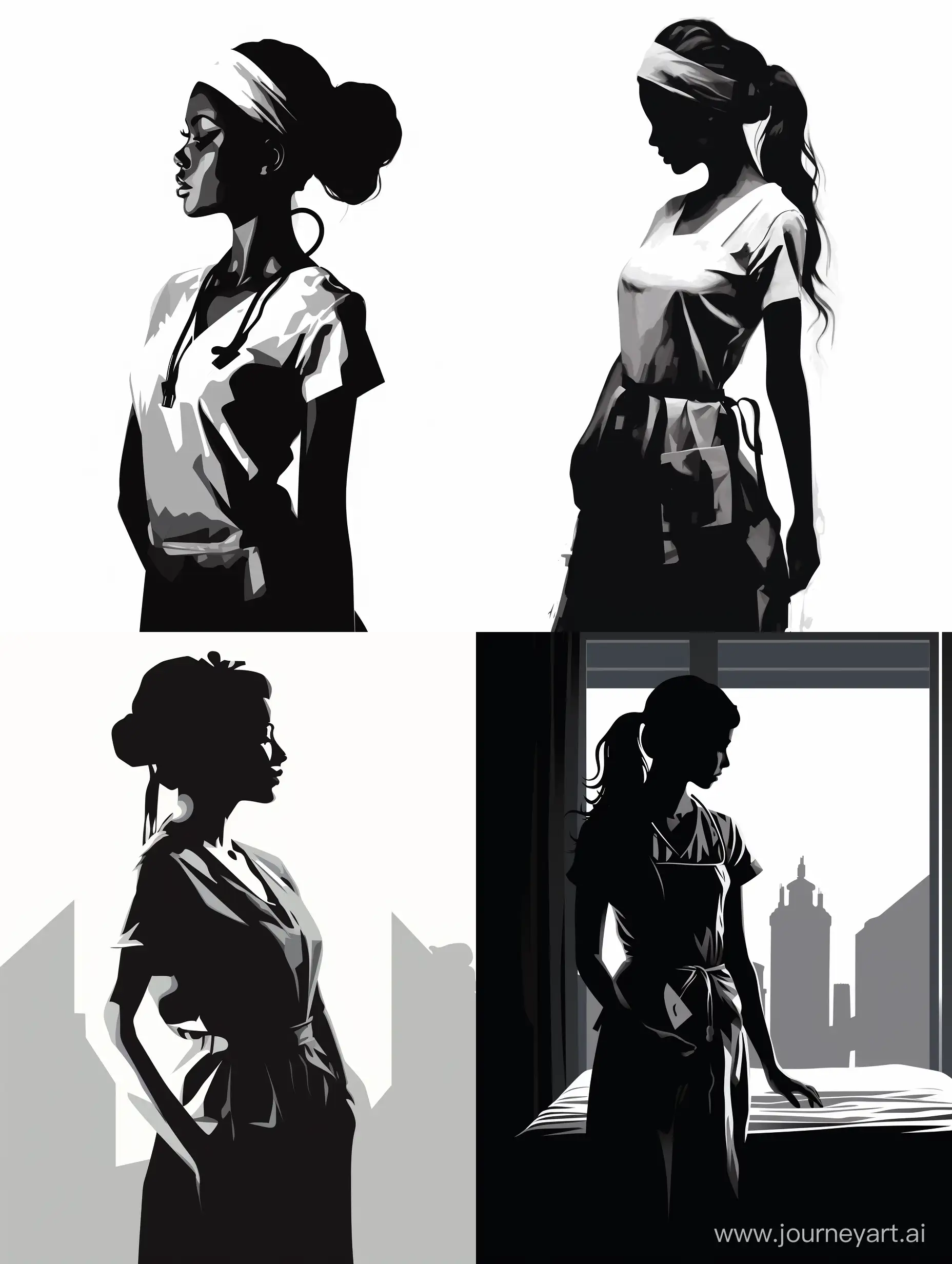 силуэт медицинской сестры в черно-белом стиле, 2D