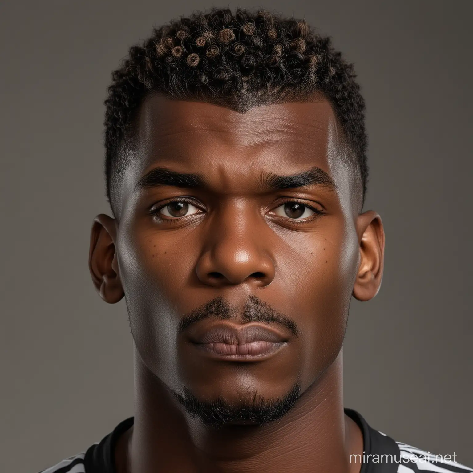Closeup Detailed Portrait of 20YearOld Paul Pogba with Full Head and Hair in Frame on Grey Background