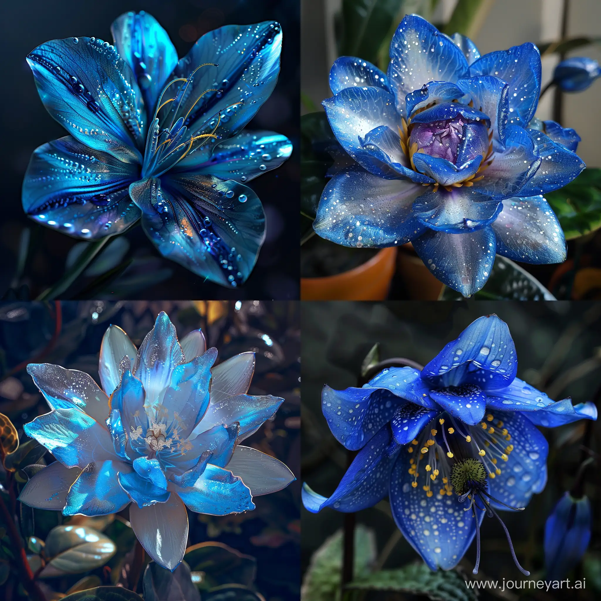 a blue and shiny flower
