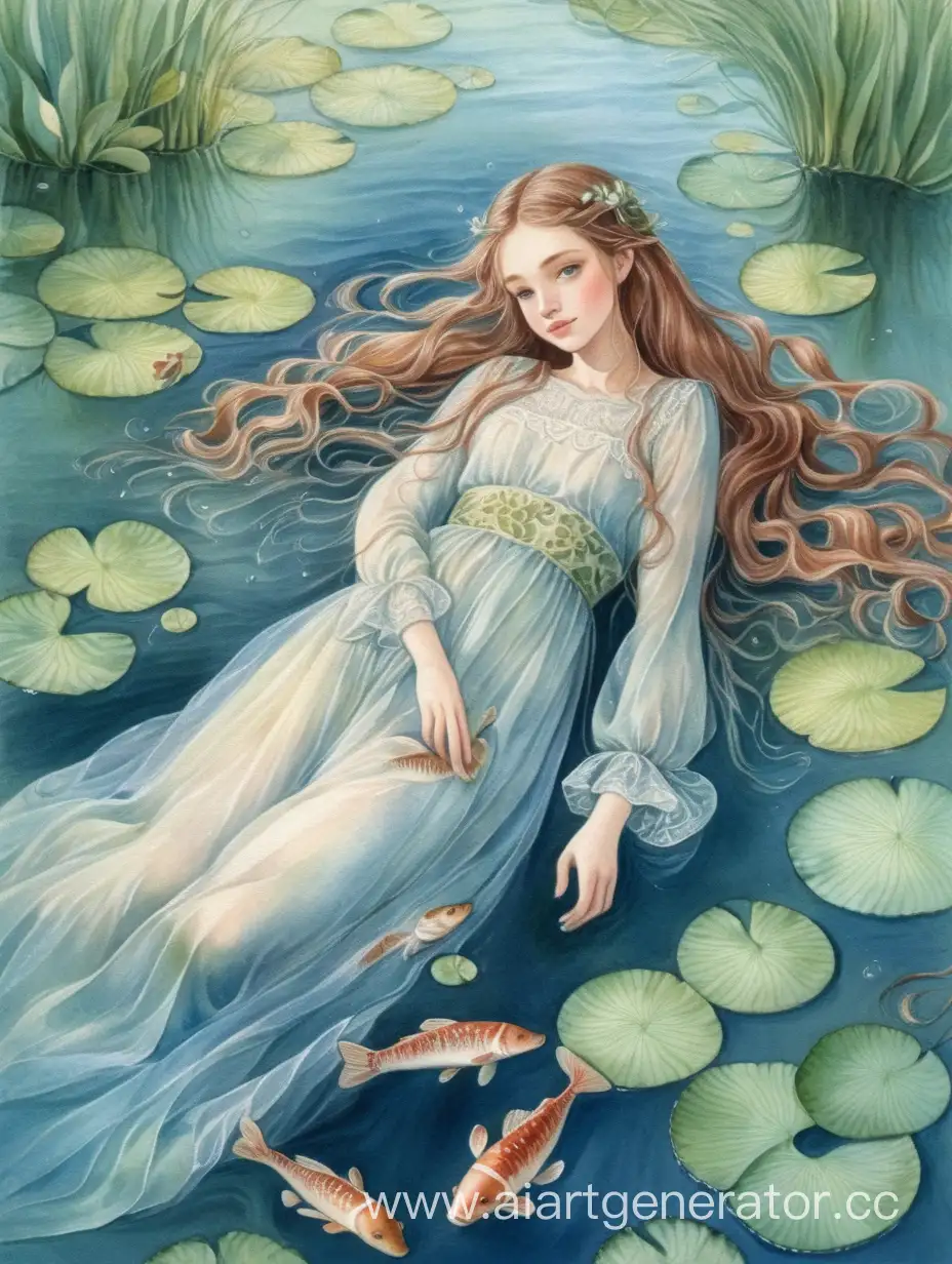 Tranquil-Slavic-Girl-Floating-Downstream-Amidst-Water-Lilies