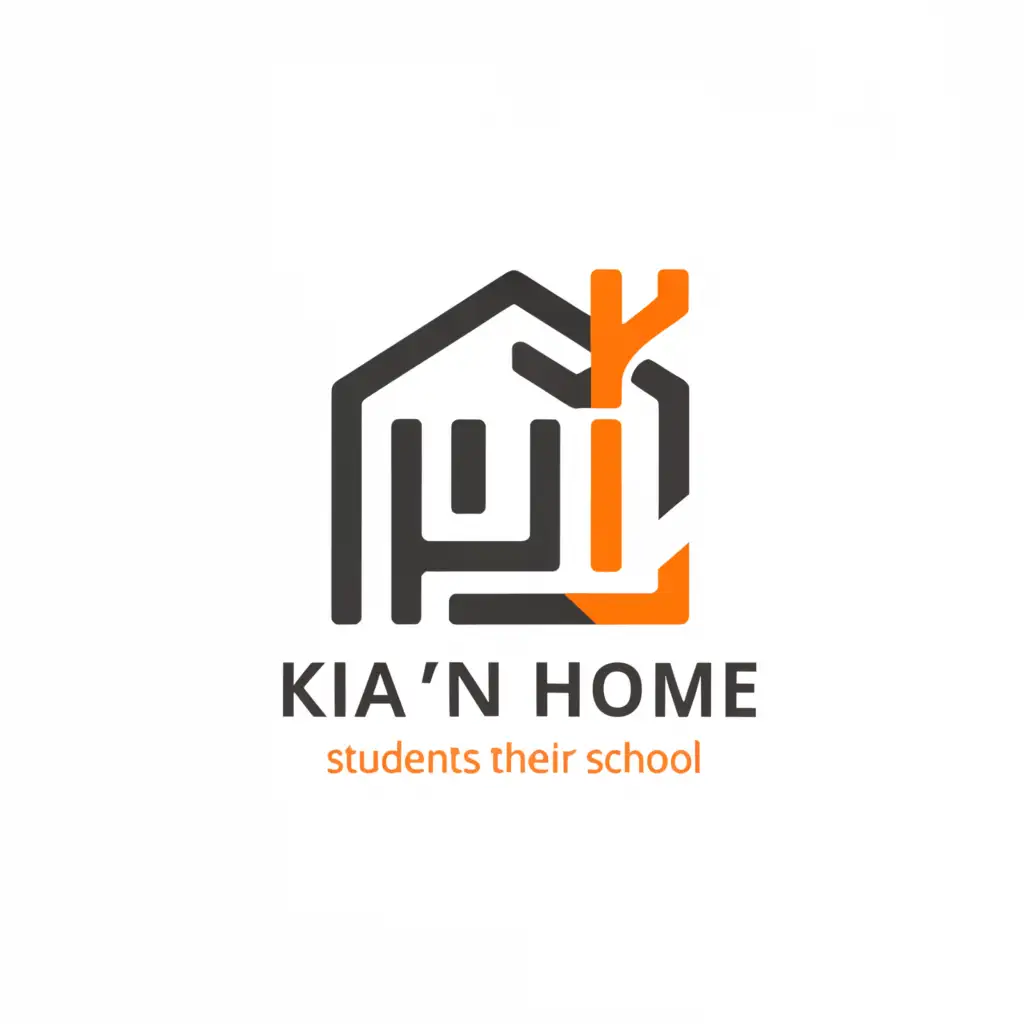 a logo design,with the text "KIA 'N HOME", main symbol:Boarding house graphic for students near at school,complex,clear background