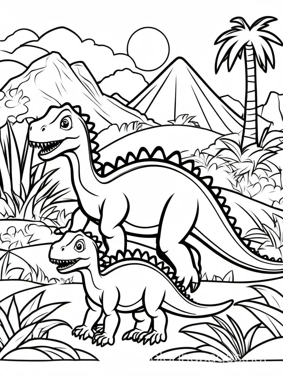 cute rare dinosaurs outline for coloring book, Coloring Page, black and white, line art, white background, Simplicity, Ample White Space. The background of the coloring page is plain white to make it easy for young children to color within the lines. The outlines of all the subjects are easy to distinguish, making it simple for kids to color without too much difficulty