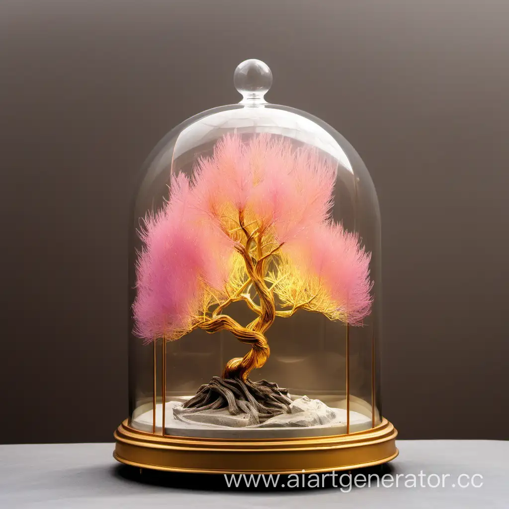 Enchanting-Golden-Willow-Captured-in-Amber-Glow-under-a-Glass-Pink-Dome