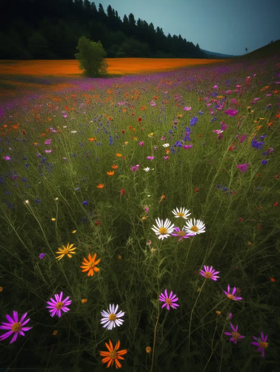 Vibrant Wildflower Field Landscape Serene Nature Scene with Colorful Blossoms