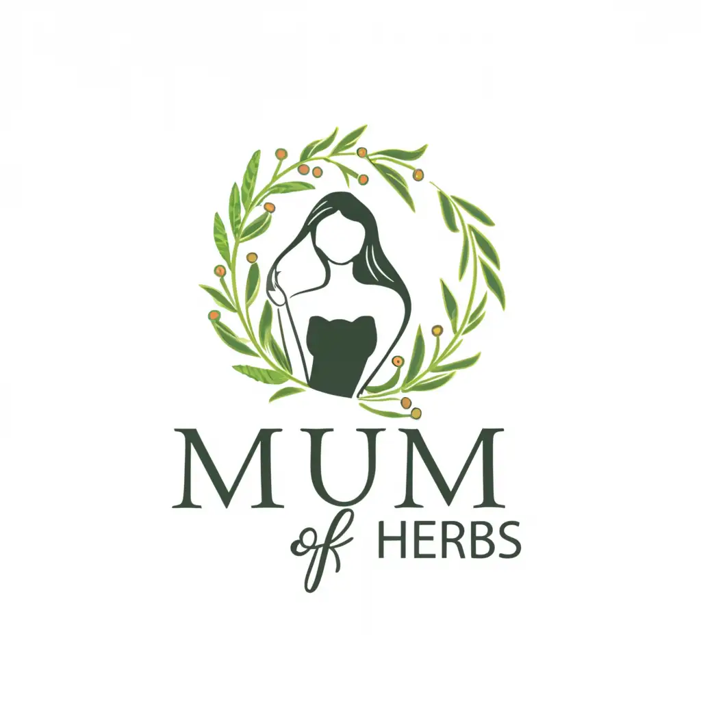 a logo design,with the text "Mum of Herbs", main symbol:woman and plants,Moderate,be used in Beauty Spa industry,clear background