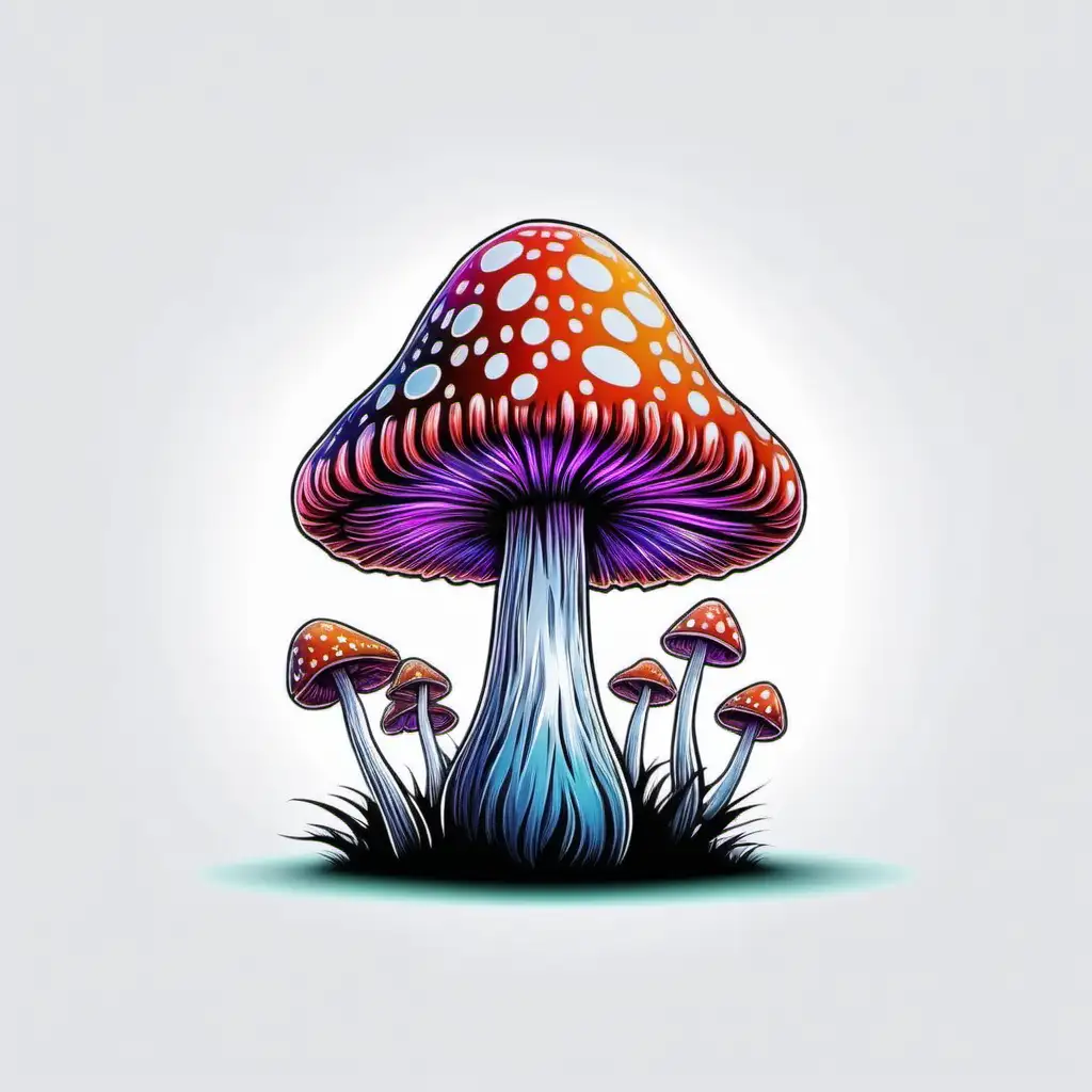 Psychedelic Mushroom Art on White Background