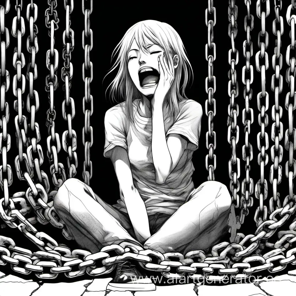 Mangastyle-Depiction-of-a-Woman-in-Chains-Crying-in-Hell