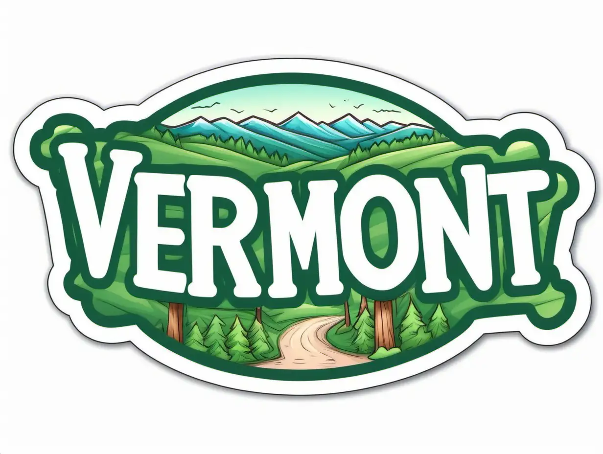 Cheerful Vermont Name Sticker with Soft Color Contour Art on White Background