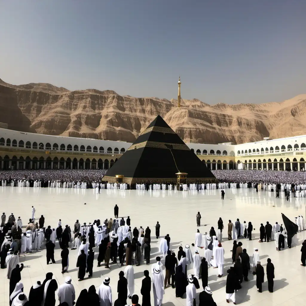instead of the Kaaba in Mecca there is a small black pyramid