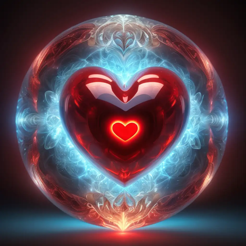 a godly bright red heart in a glowing sphere