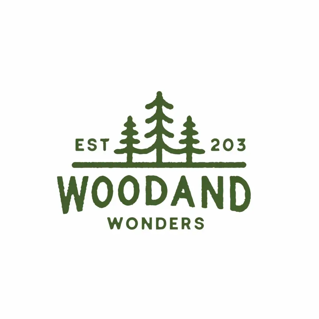 a logo design,with the text "Woodland Wonders", main symbol:Mountain trees forest,Minimalistic,be used in Retail industry,clear background