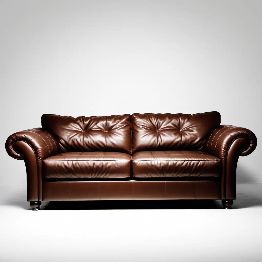 Brown Sofa Against White Background Minimalist Living Room Furniture