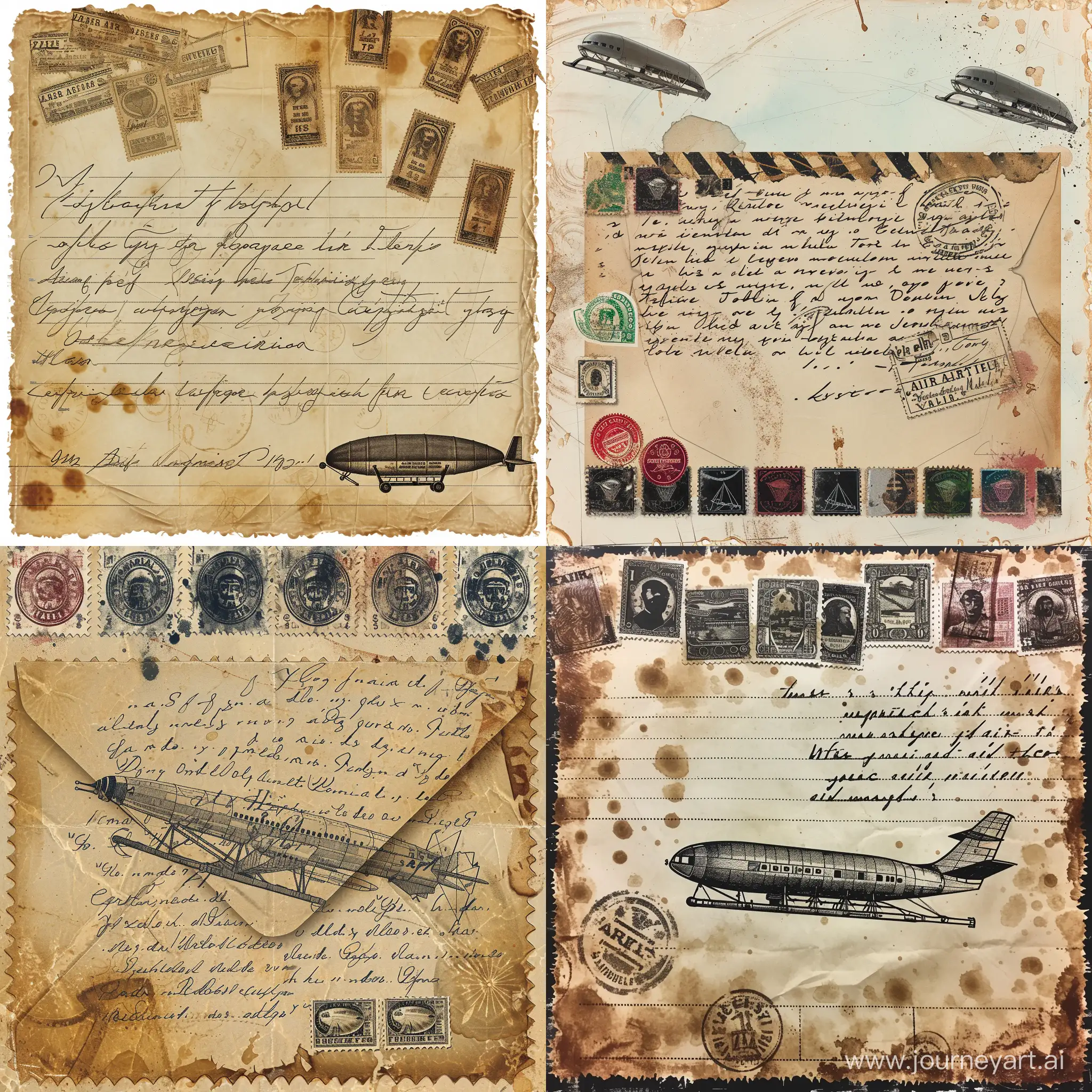 Nostalgic-Air-Mail-Envelope-with-Handwritten-Text-and-Zeppelin-Stamps