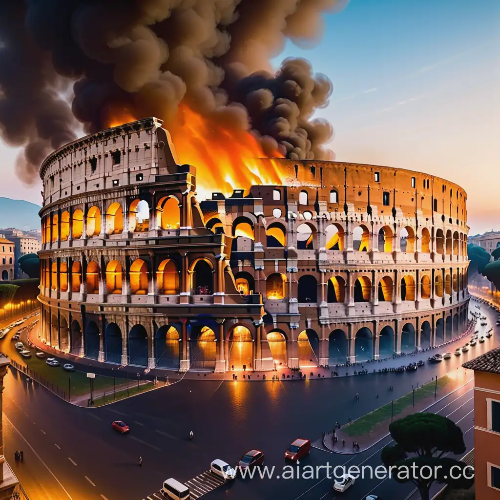 Горящий Рим, горит Колизей, и все дома вокруг него