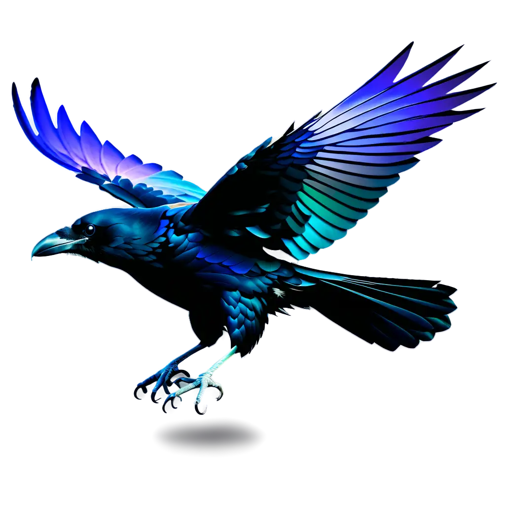 Colorful flying Raven