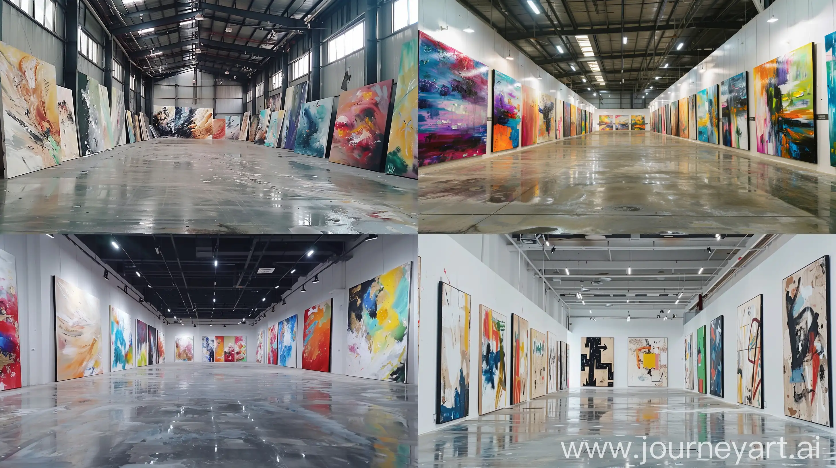 Vibrant-HandPainted-Abstract-Oil-Paintings-in-Spacious-Factory-Setting
