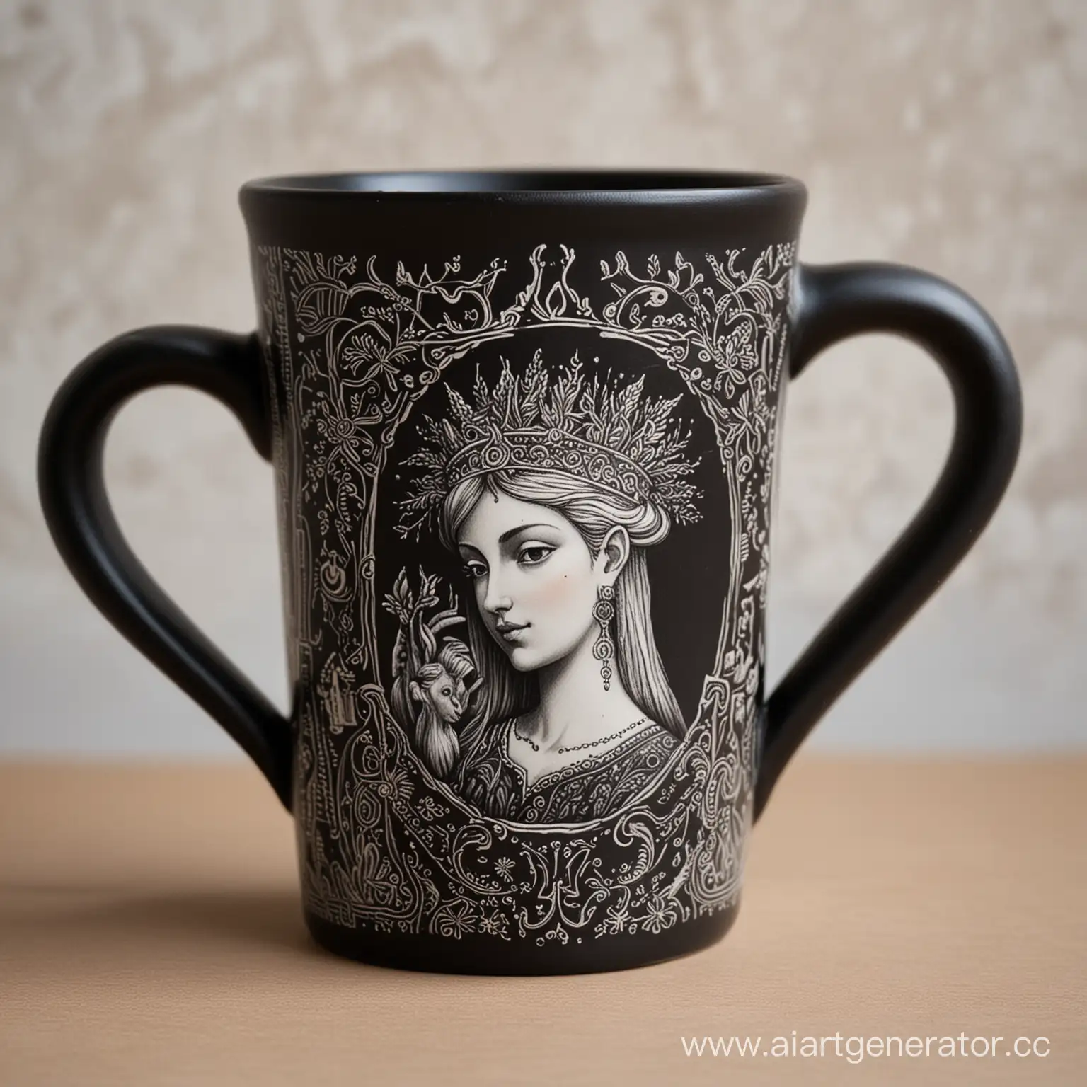 Black-Clay-Alkonost-Mug-Fairytale-Motifs-and-Schematic-Painting
