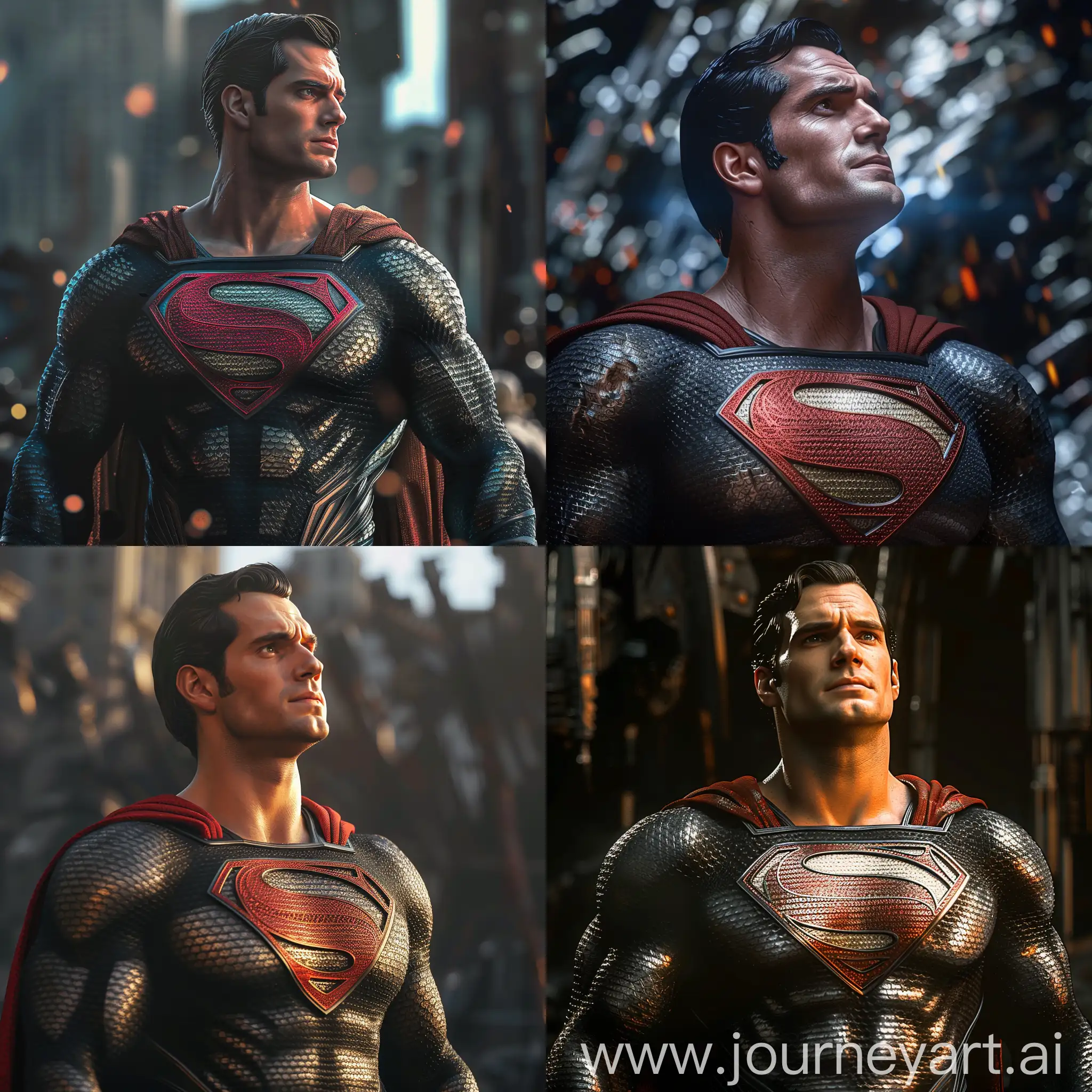 Man of Steel wearing kryptoian armour, 8k resolution, extremely detailed, wide shot, cinematic lighting,