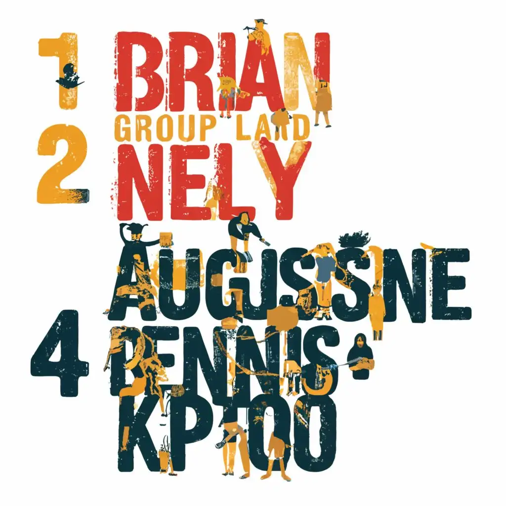 logo, GROUP 5, with the text "1. BRIAN 2. NELLY 3. AUGUSTINE 4. JESSICA 5. DENNIS KIPTOO (B)", typography