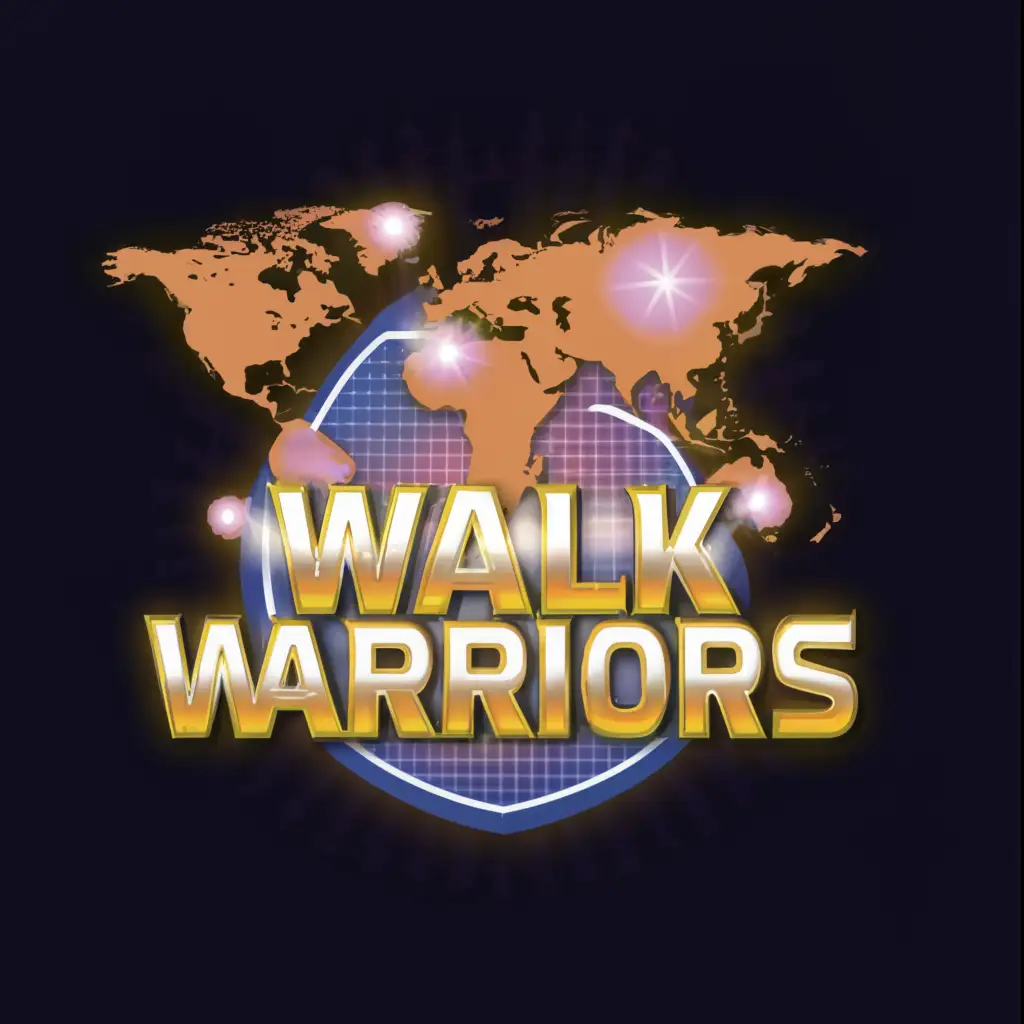 a logo design,with the text "walk warriors", main symbol:neon world map with running shoe,Moderate,be used in Sports Fitness industry,clear background