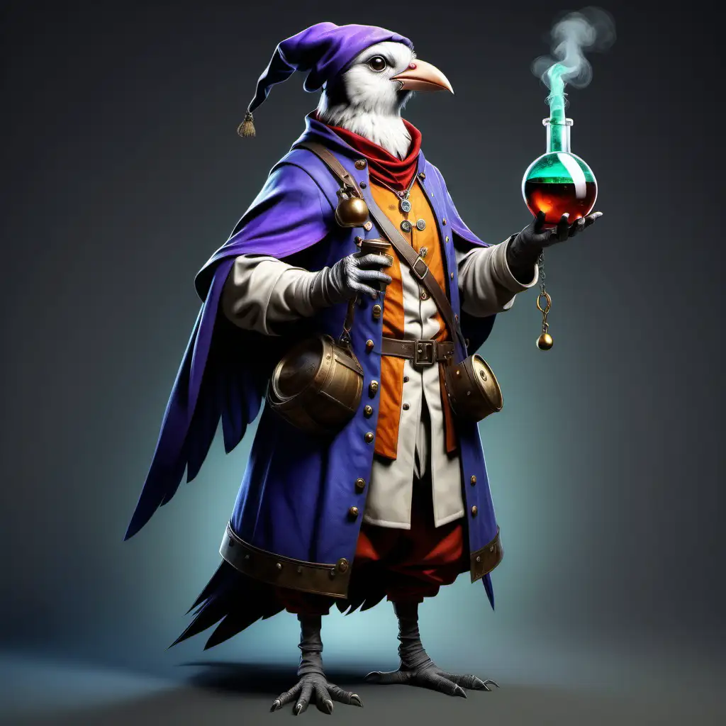 Realistic Medieval Alchemist Bird with Potion