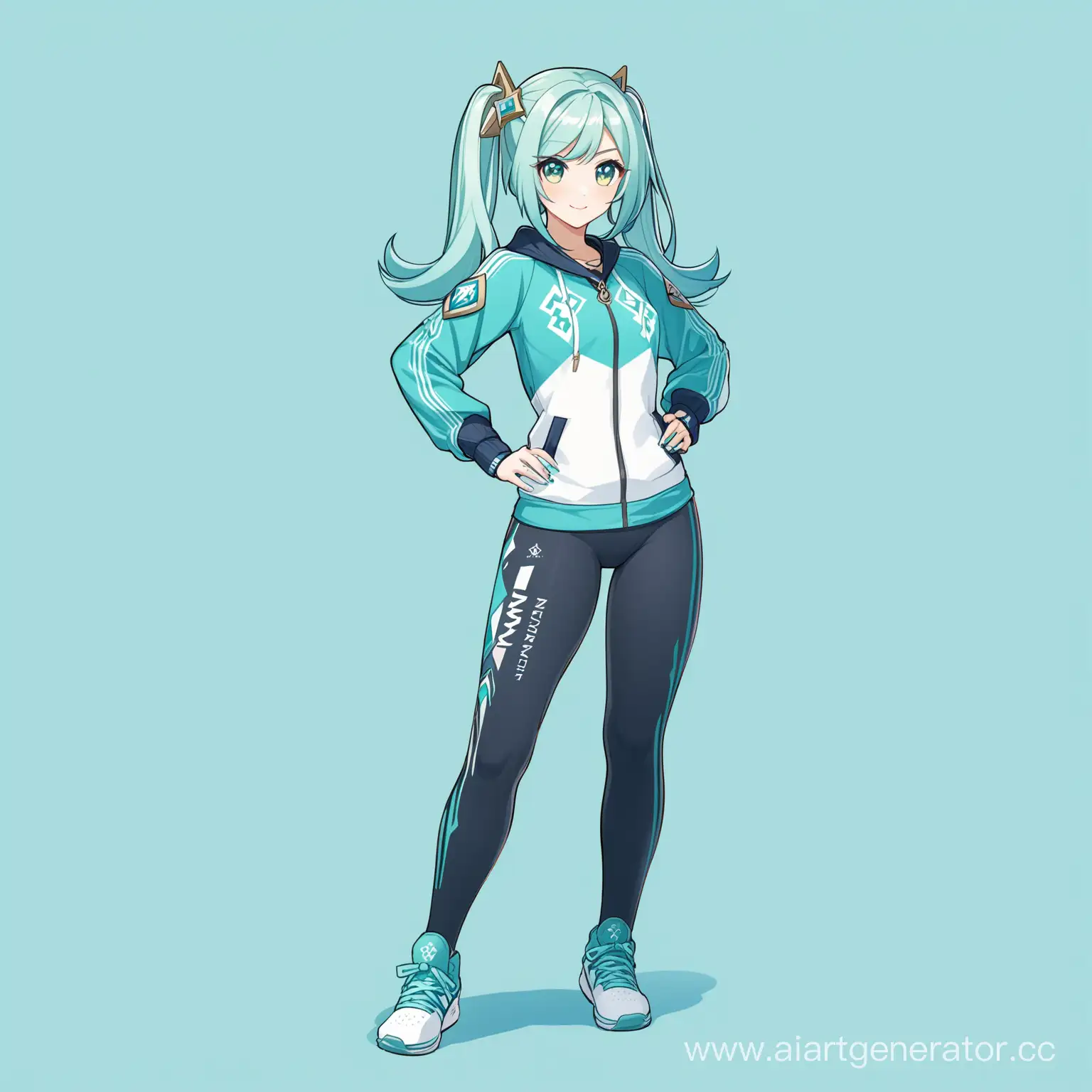 Genshin-Faruzan-Energetic-Sportsthemed-Portrait-with-Twin-Ponytails-and-Stylish-Leggings