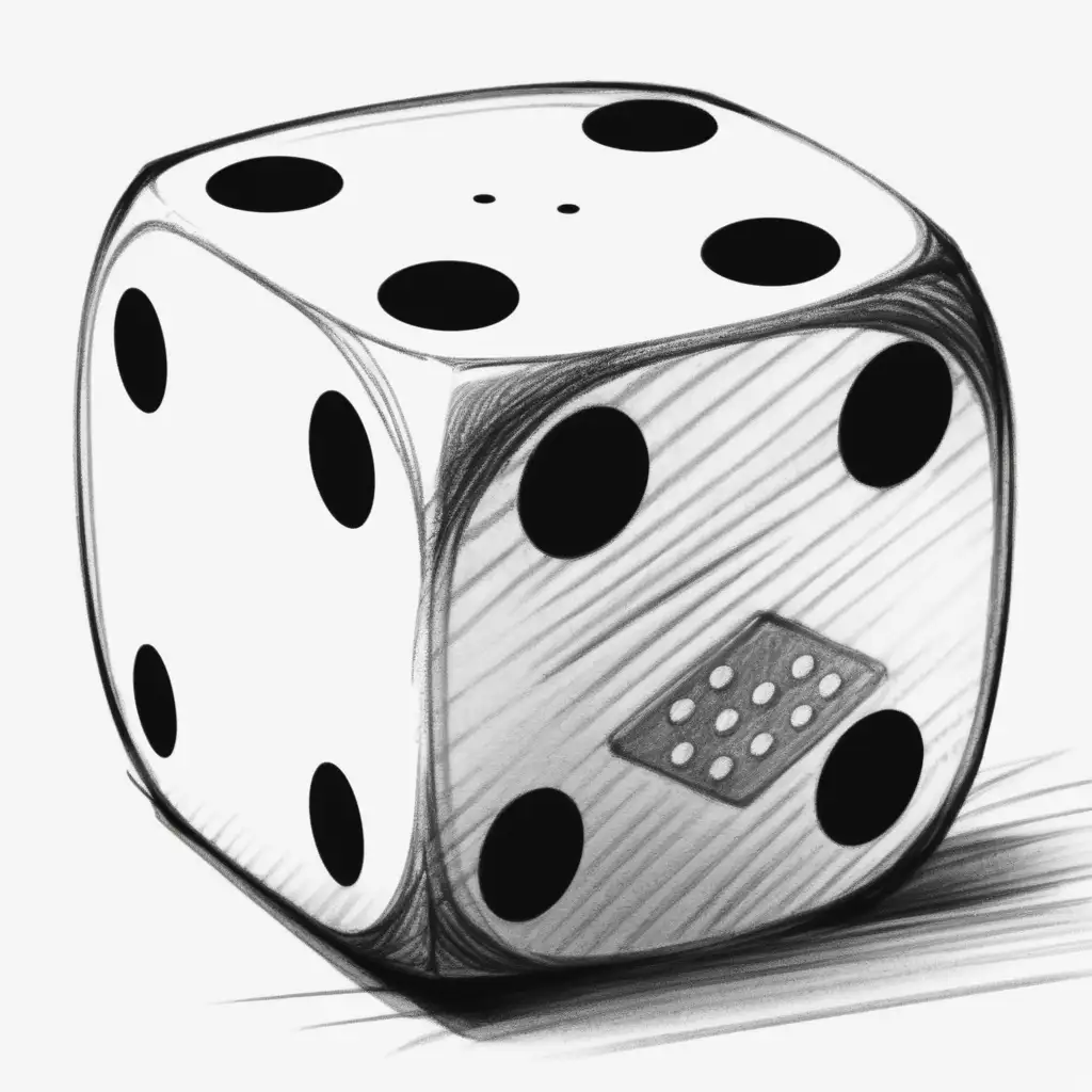 Simple Black and White Sketch of a Dice