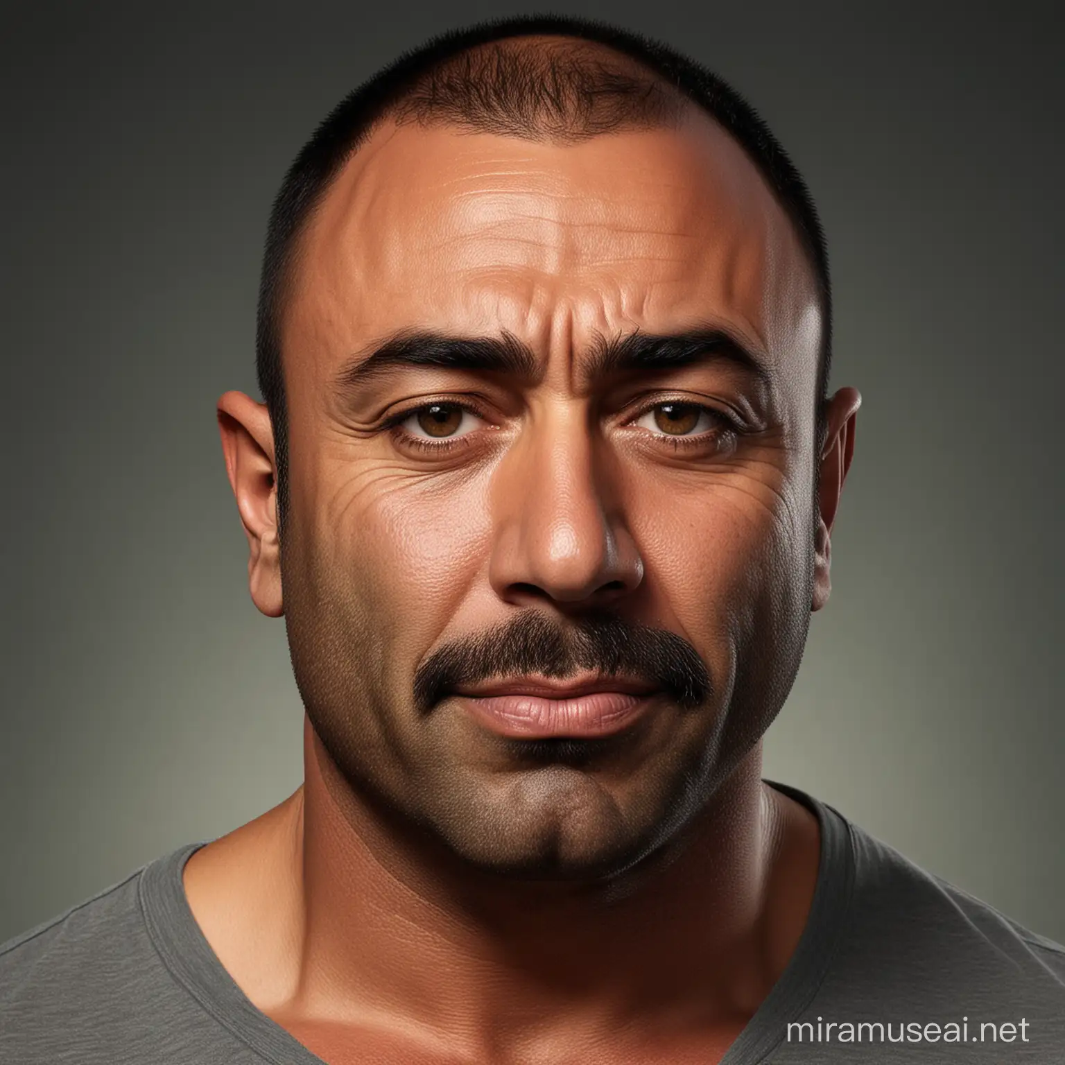 create joe rogan but make him look indian, with small moustache, make him look poor
