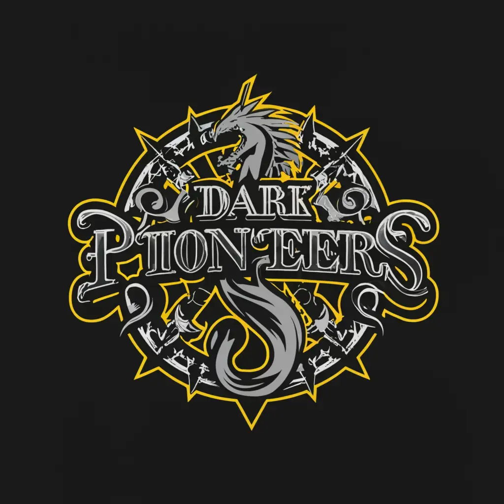 a logo design,with the text "DARK PIONEERS", main symbol:DRAGON,complex,be used in Automotive industry,clear background