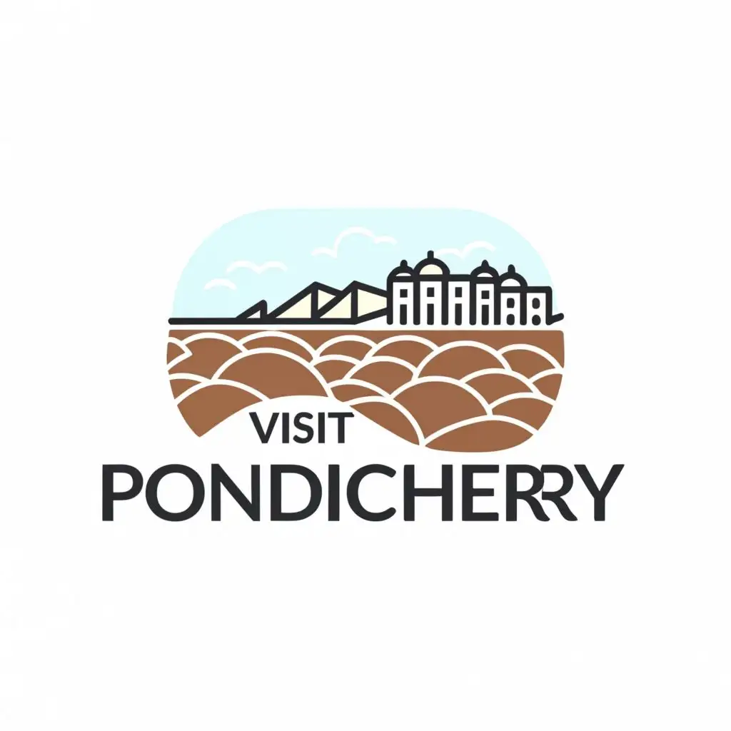 a logo design,with the text "Visit Pondicherry", main symbol:Rock beach/French colony ,complex,be used in Travel industry,clear background