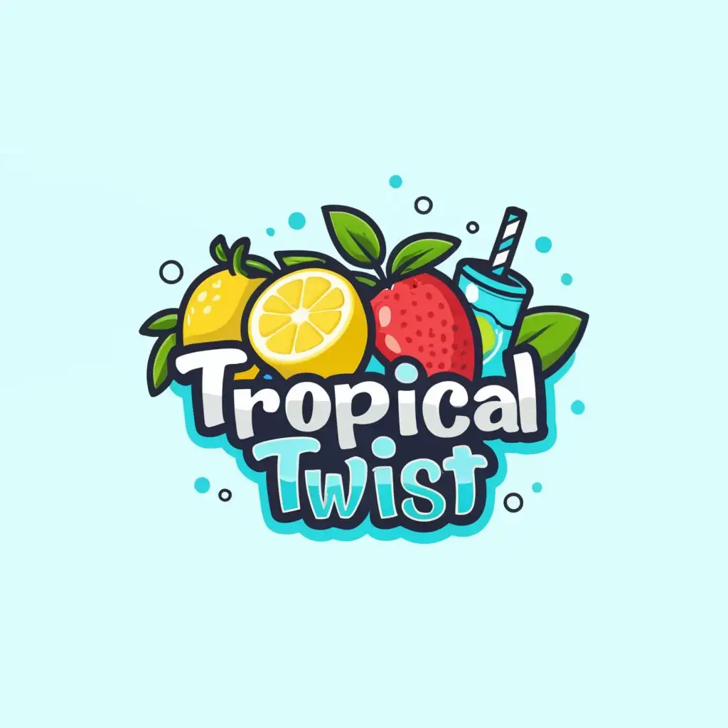 a logo design,with the text "Tropical Twist", main symbol:lemon, blueberry, beverage drink, strawberry, and green apple,Moderate,clear background