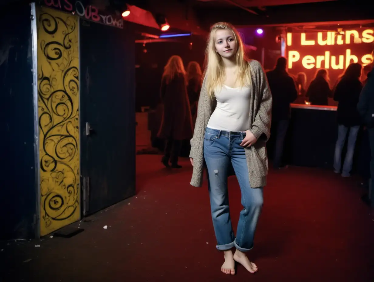 Blonde Hippie Girl in Berlin Nightclub Area Winter Evening