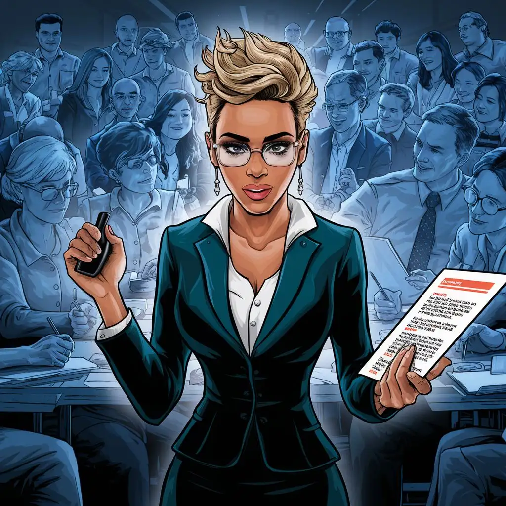 Blonde Woman with Glasses Conducting Staff Training Session
