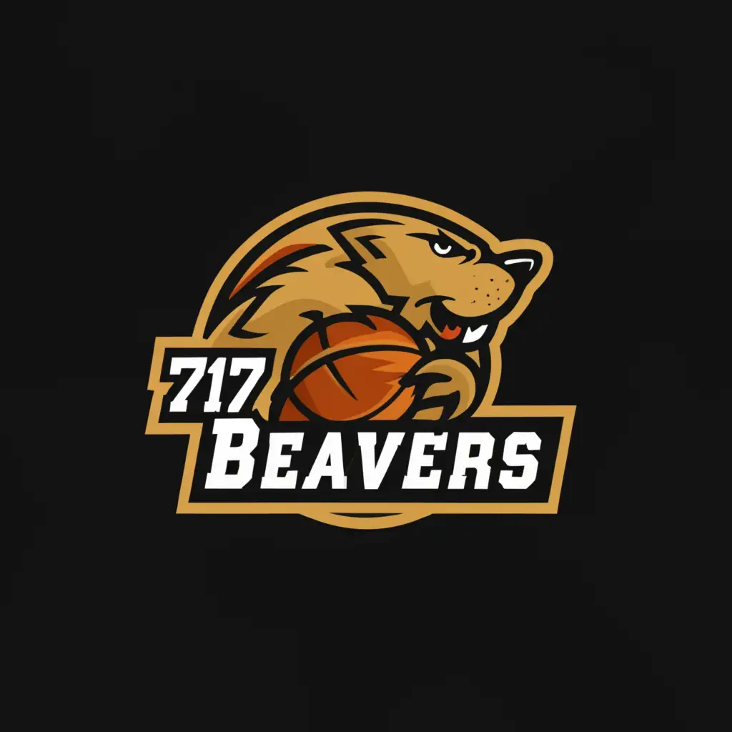 a logo design,with the text '717 beavers', main symbol:beaver with teeth, basketball, 717,Minimalistic,be used in Sports Fitness industry,clear background