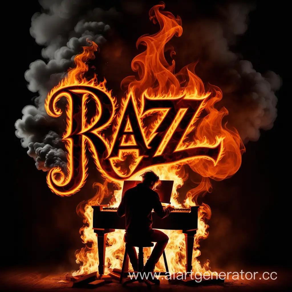 RAZZ NOTES написание песни , логотип в огне и дыму 