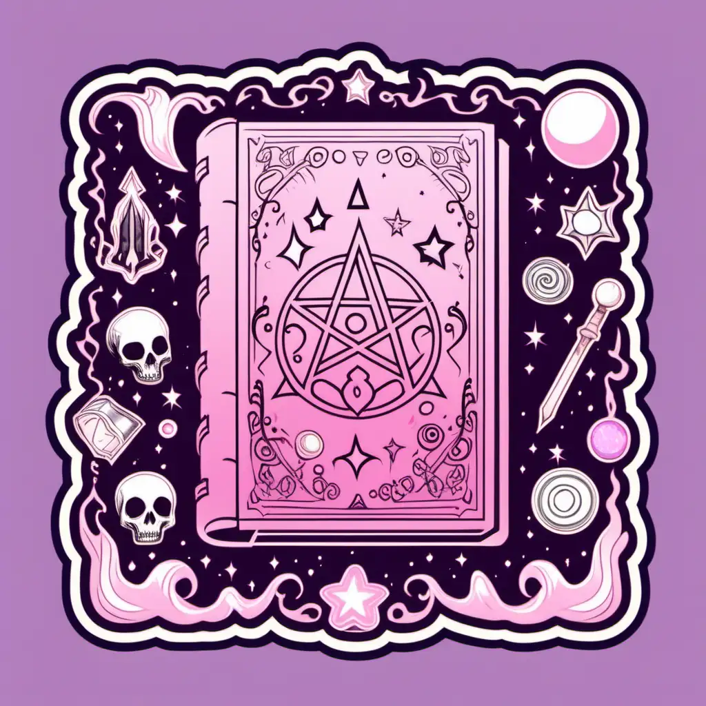 book of spells, pastel goth, pastel pink, Sticker, vector illustration