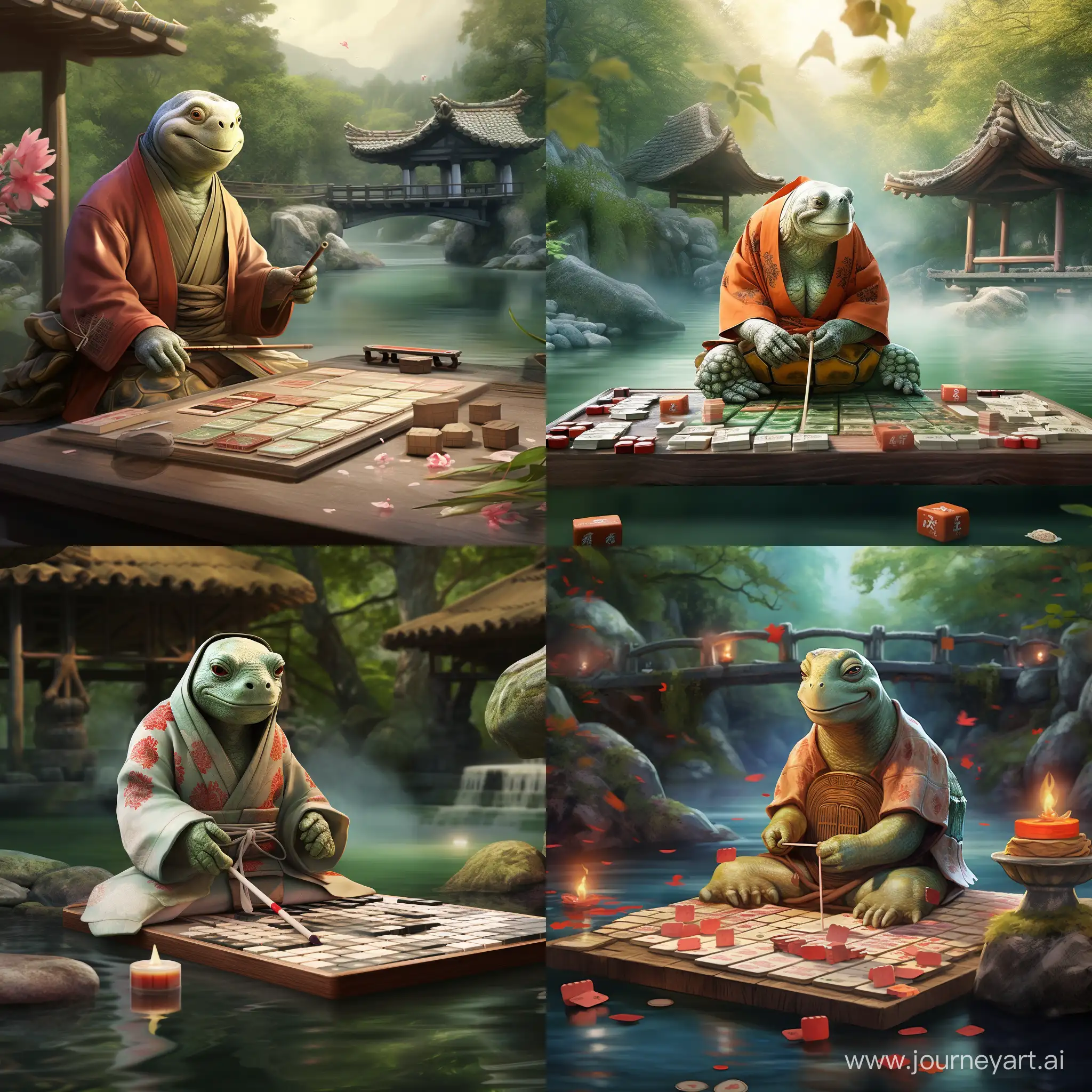 Joyful-Turtle-Playing-Mahjong-in-Serene-Pond