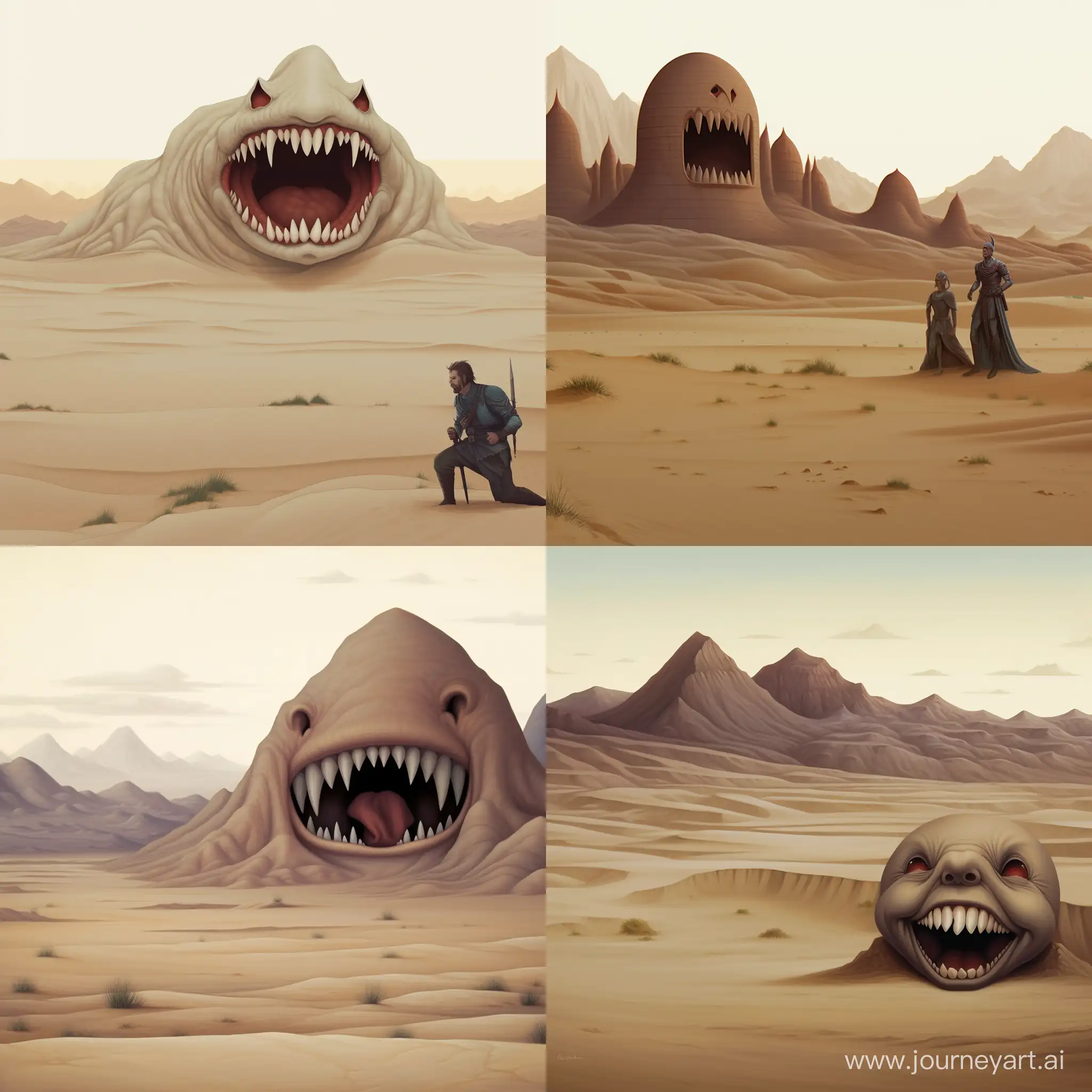 5 DESERT DWELLERS LAUGHING AT A MAN  IN DESERT AREAT