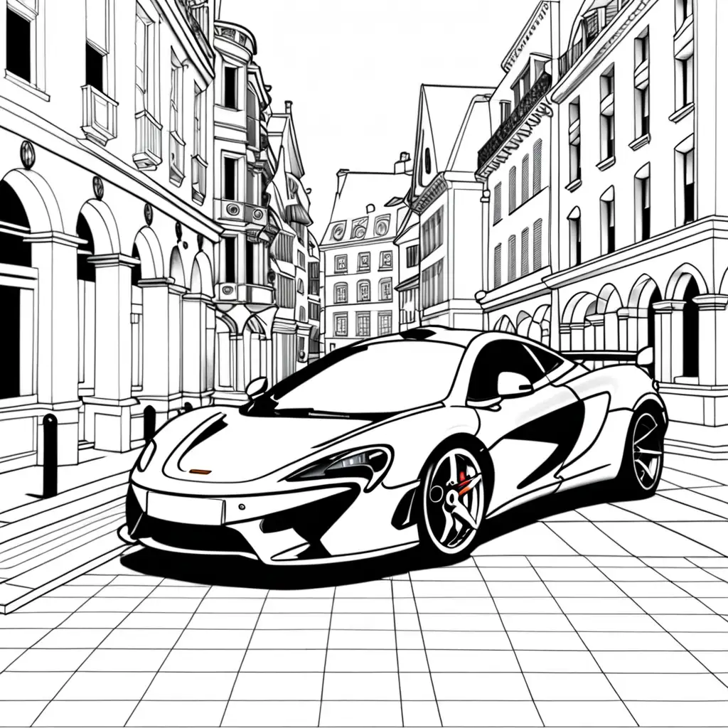 McLaren Supercar Parked in Urban Landscape Coloring Page