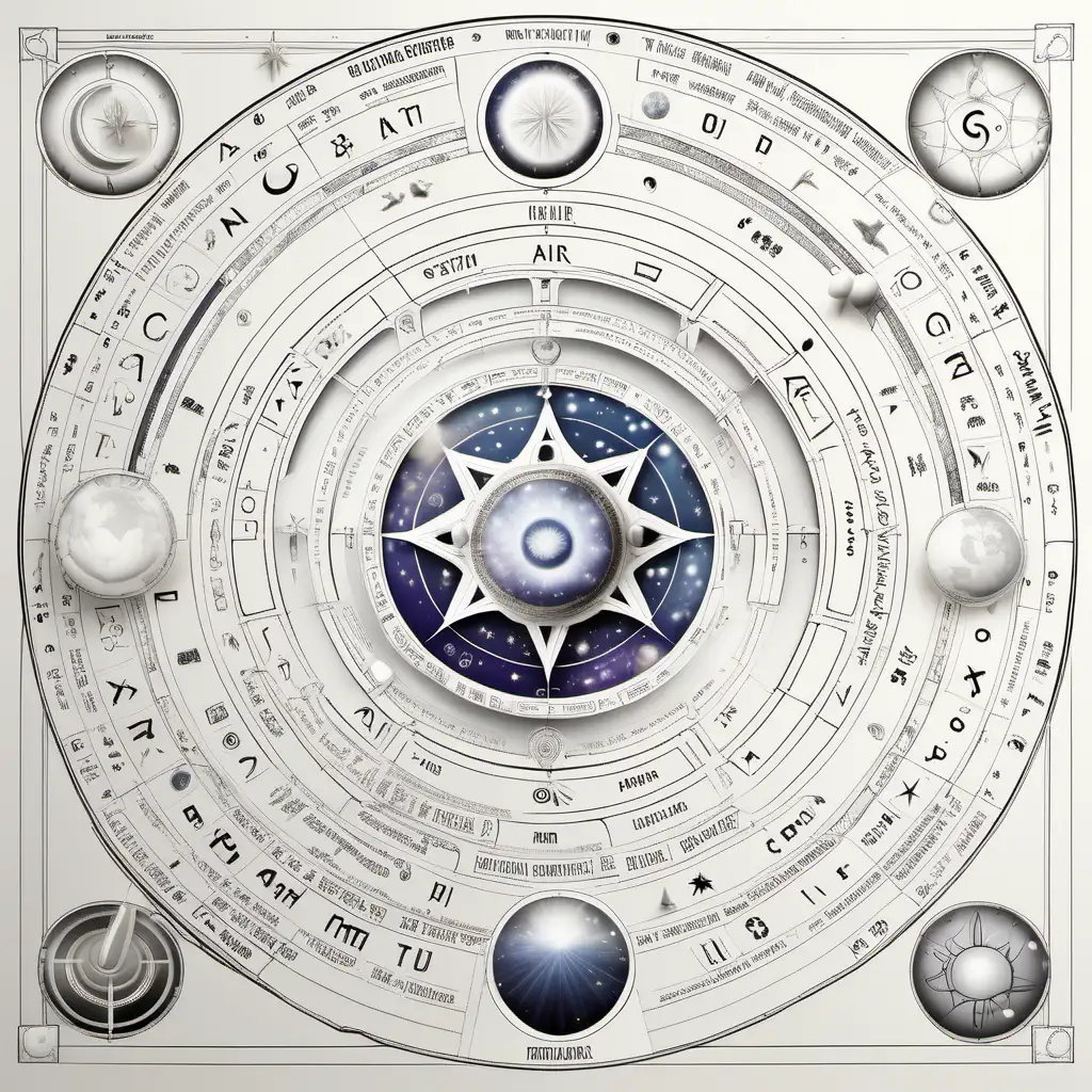astrology air element  information page on pure white paper   front view NO COLOR ADDED